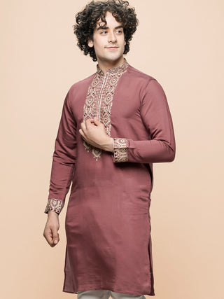 Men's Red Embroidered Kurta