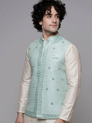 Men's Aqua Mirror Work Nehru Jacket