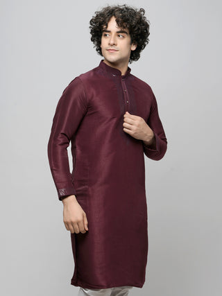 Men's Maroon Sequin Embroidered Kurta