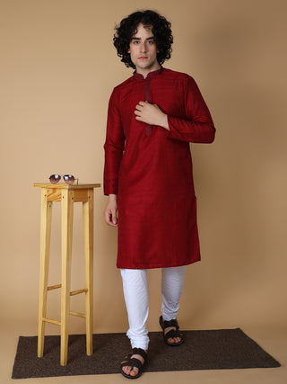 MAAHI FABS Men's Red Geomatric Regular Fit Kurta Pajama Set