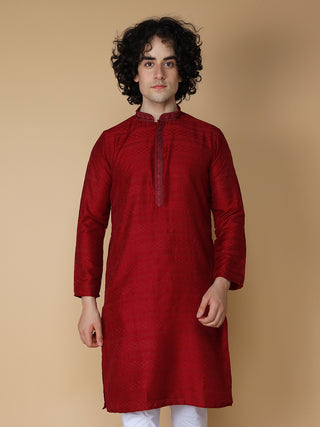 MAAHI FABS Men's Red Geomatric Regular Fit Kurta Pajama Set