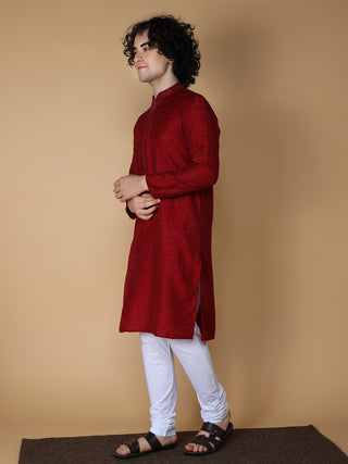 MAAHI FABS Men's Red Geomatric Regular Fit Kurta Pajama Set