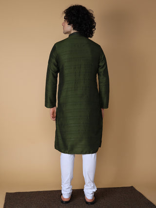 MAAHI FABS Men's Pista Green Solid Regular Fit Kurta Pajama Set