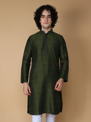 MAAHI FABS Men's Bottle Green Geomatric Regular Fit Kurta Pajama Set