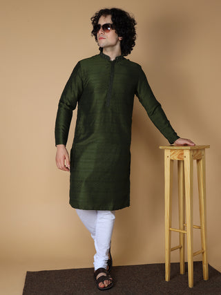 MAAHI FABS Men's Pista Green Solid Regular Fit Kurta Pajama Set