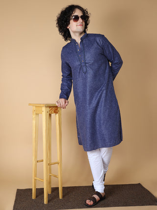 MAAHI FABS Men's Navy Blue Solid Regular Fit Kurta Pajama Set