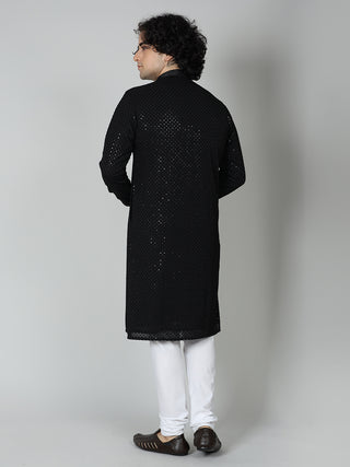 Maahi Fabs Men's Black Chikankari Kurta Set