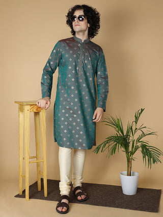 MAAHI FABS Men's Teal Embroidered Kurta Pyjama Set