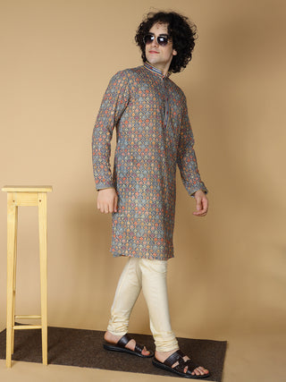 Maahi Fabs Mens Riyon Multi Printed Kurta