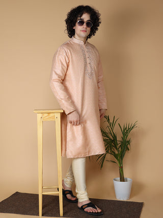 MAAHI FABS Men's Peach Jacquard Kurta Pajama Set