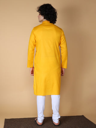 MAAHI FABS Men's Yellow Embroidery Regular Fit Kurta Pajama Set