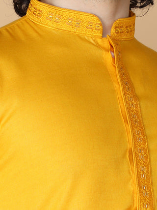 MAAHI FABS Men's Yellow Embroidery Regular Fit Kurta Pajama Set