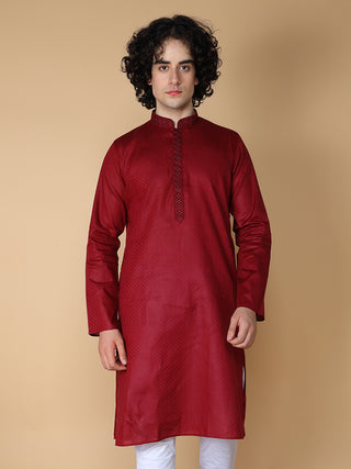 MAAHI FABS Men's Wine Solid Regular Fit Kurta Pajama Set