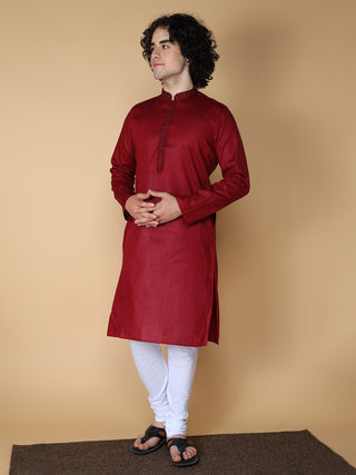 MAAHI FABS Men's Wine Solid Regular Fit Kurta Pajama Set