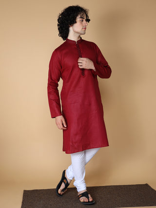 MAAHI FABS Men's Wine Solid Regular Fit Kurta Pajama Set