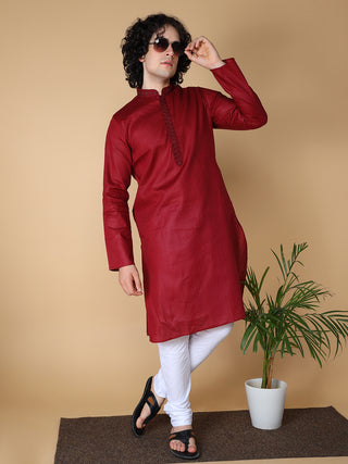 MAAHI FABS Men's Wine Solid Regular Fit Kurta Pajama Set