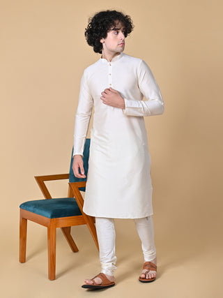 Men's Cream Embroidered Kurta & Jacket Set