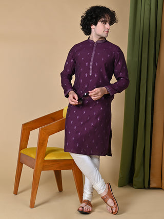 Maahi Fabs Wine Mulberry Silk Embroidery Kurta and Pajama