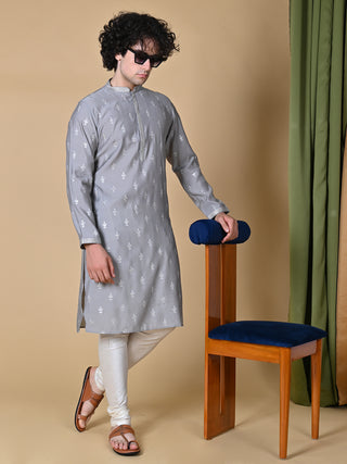 Maahi Fabs Grey Mulberry Silk Embroidery Kurta and Pajama